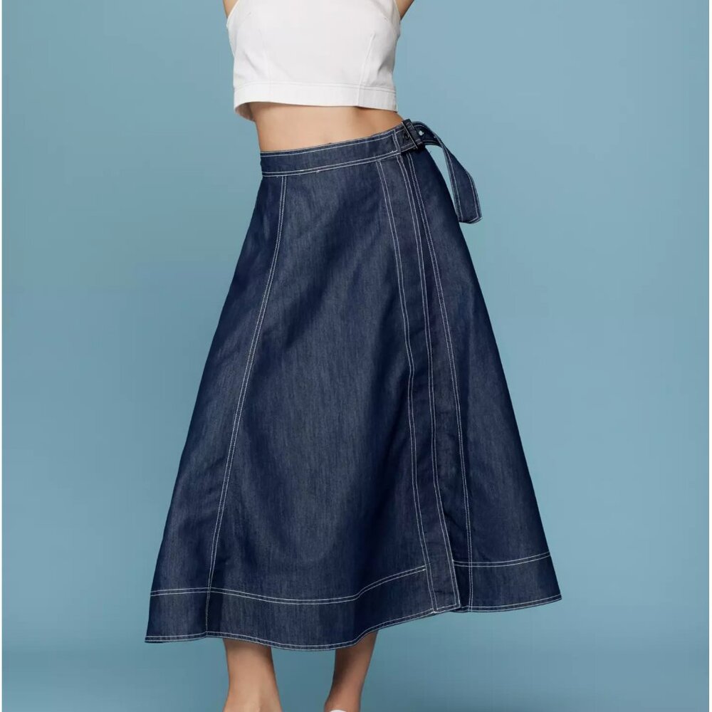 *NWT* Anthropologie Pilcro Side-Slit Denim A-Line Midi Skirt Wrap Xs